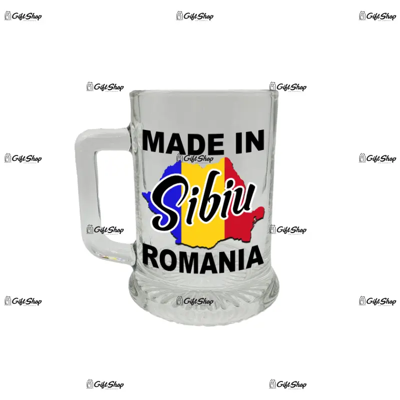 Made in sibiu romania, halba cu mesaj